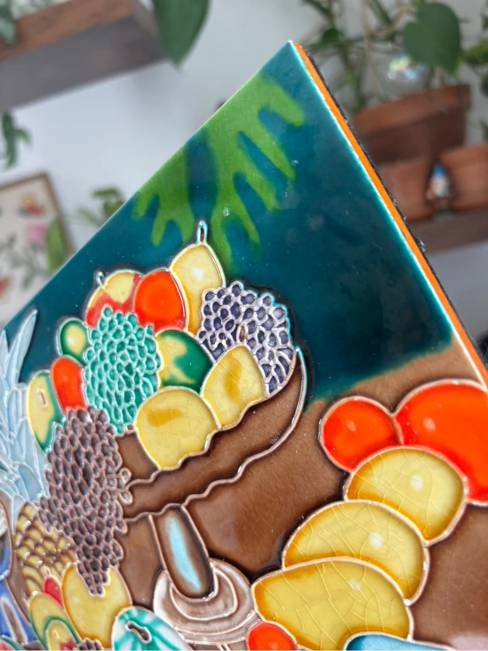 EUC Vintage Hand-Painted Ceramic Tile Tropical Fruit Retro Artwork / Wall Art